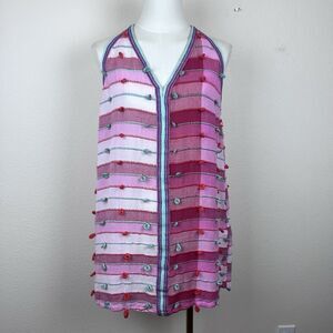 Pitusa Dress Womens Petite Loop Woven Mini Sundress Striped Travel Beach Coastal